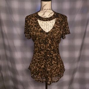 Ladies Animal Print V-Neck Short Sleeve Top/Blouse